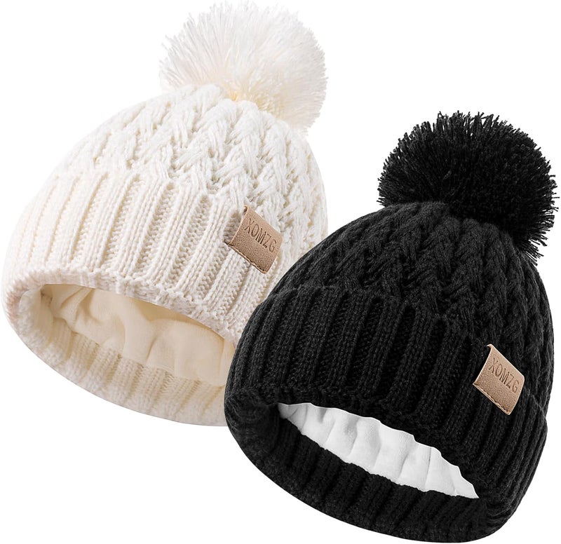 TYOMZG Baby Beanie Hats with 2-Pack,Warm Winter Hats for Boys and Girls,Infant Fleece Lined Toddler Baby Hats for 0-36 Month - Image 1